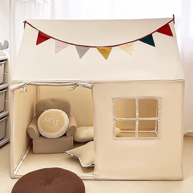 Kids Tent Indoor Playhouse, Kids Play Tent Large Kid Playhouse Toys Toddler Tent Play House with Pennant Banners, Kid Toys for Boy Girl Birthday House Gift
