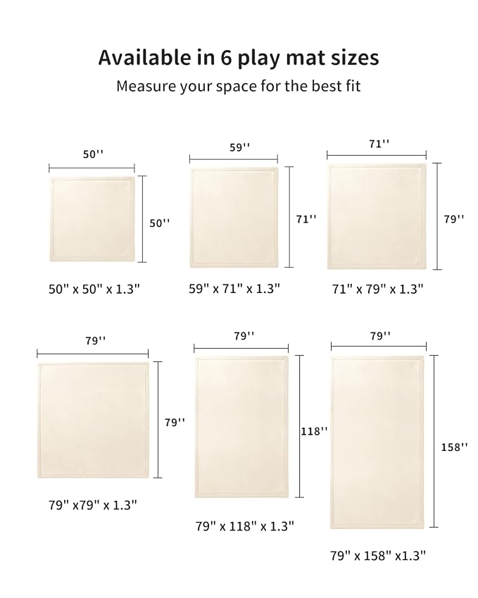 Goyuu Ultra Soft 1.3" Thick Baby Play Mat for Floor, 50x50 Playpen Mat Elasti-Foam Padded Crawling Mat for Babies, Toddlers, Infant, Kids, Non-Slip Backing Safe for Tummy Time, Beige