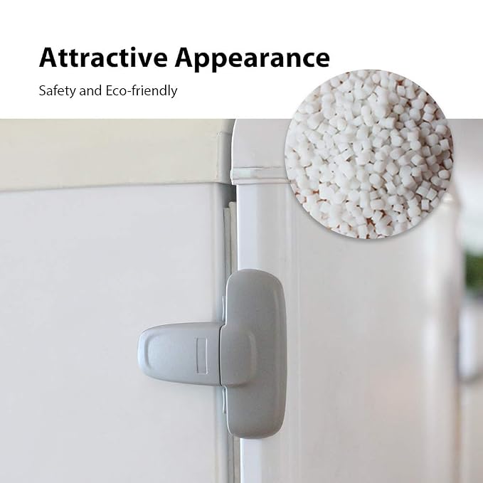 Eudemon Home Refrigerator Fridge Freezer Door Lock Latch Catch Toddler Kids Child Cabinet Locks Baby Safety Child Lock Easy to Install and Use Adhesive no Tools Need or Drill (Grey,1 Pack)
