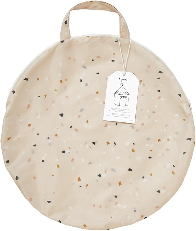3 Sprouts Kids Play Tent - Sustainable Recycled Fabric ??Fun Spacious Childs Playhouse for Indoor Games for Boys & Girls - Durable Fort Pop Up House for Toddlers & Children Age 3-10 - Terrazzo Beige