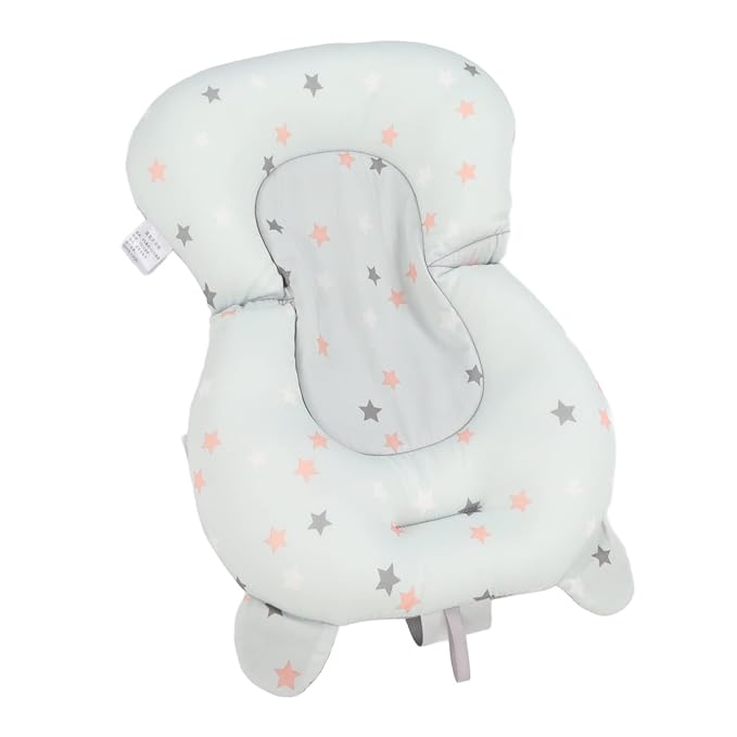Baby Bath Seat, Baby Bath Tub Cushion for Bathtub Sink for Infant Newborn, Floating Foldable Adjustable Infant Bath Supporter, Easy to Clean (Light Blue Stars)
