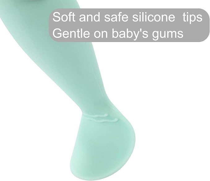 PandaEar Baby Infant Spoons BPA Free, 4-Pack, Soft Silicone, Self Feeding Fat Handle Utensil