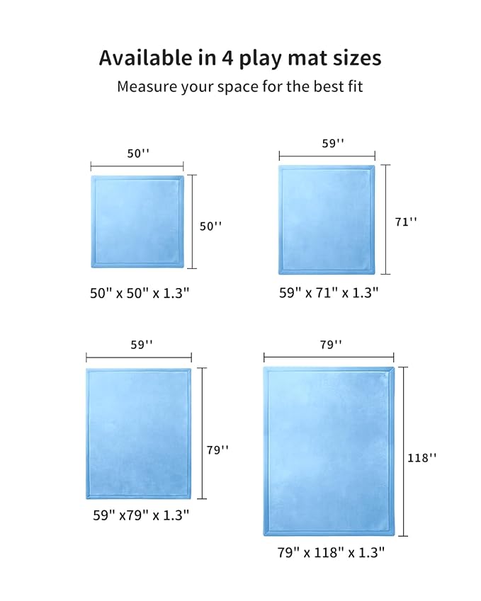 Goyuu Ultra Soft 1.3" Thick Baby Play Mat for Floor, 59x71 Playpen Mat Elasti-Foam Padded Crawling Mat for Babies, Toddlers, Infant, Kids, Non-Slip Backing Safe for Tummy Time Blue