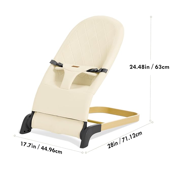 Foldable Baby Bouncer, Baby Seat with 3 Adjustable Heights, Portable Newborn Rocker, Ergonomic Bouncy Seat for Natural Bounce, Bouncer for Babies 0-6 Months, Soft Cotton (Beige)