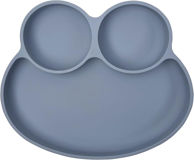 Abiie Octopod Frog Silicone Plates with Suction - Spill Proof, Easy to Clean - BPA-Free Bowl - Suction Plates for Baby and Toddler - Training & Feeding Divided Grip Dish (Gray)