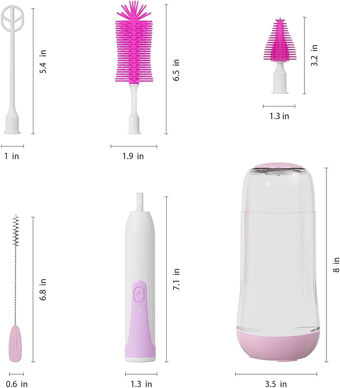Electric Bottle Brush Cleaner, Portable Baby Bottle Washer, Travel Bottle Cleaner Brush Set with Silicone Bottle & Nipple & Straw Brush(Purple)