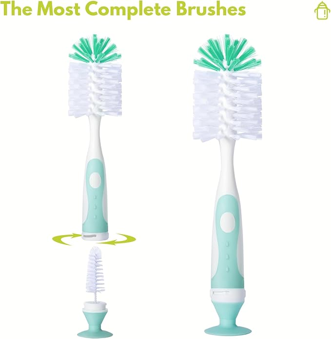 CAREBABYMORE 2 Pack Baby Bottle Brush with 4 Pack Straw Brushes, 10.2" Nylon Brushe with Nipple Cleaner and Stand Suction Cup, Blue