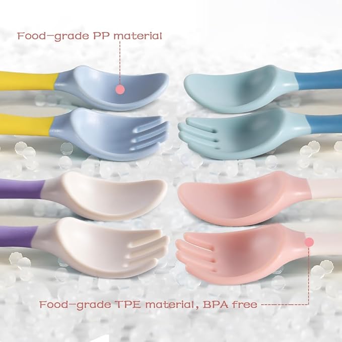 Toddler Spoons, Bendable Training Baby Utensils Spoons and Forks Set for Self Feeding, Easy Grip & Dishwasher Safe Infant Utensils for Babies 6-12 Months (4 Pack)