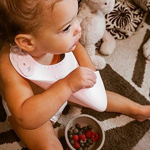 Miniware First Bites Deluxe Set: Cereal Bowl, Detachable Suction Foot, Training Spoon, Silicone Bib for Baby Toddler Kids | Promotes Self Feeding | BPA Free | Dishwasher Safe (Aqua)