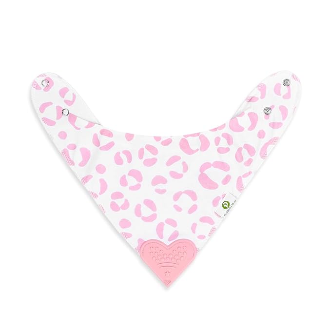 Pickle & Olive - Baby Bandana Girl Teething Bibs with Attached Silicone Teether - Set Of 4 -Leopard