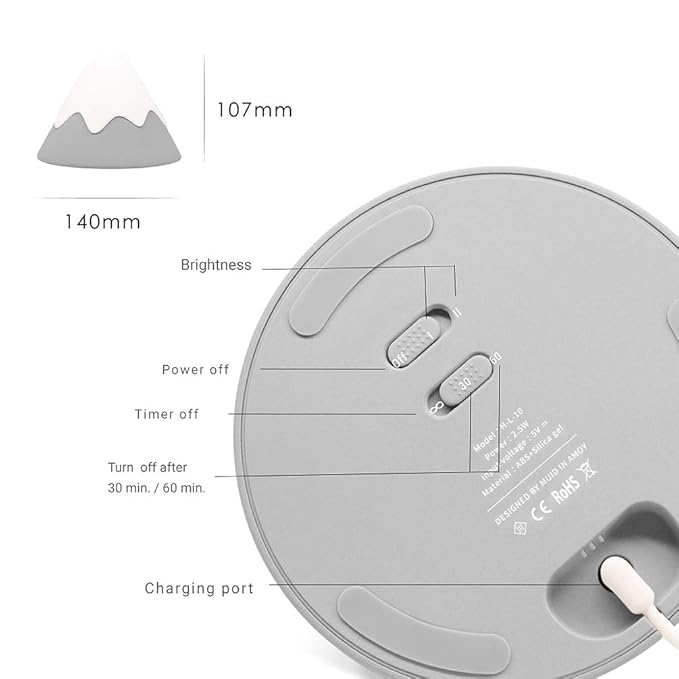 DesignNest Night Light, Snow Mountain lamp, Tap Control, Timer Setting, Soft Silicone, Dimmable, Soft Eye Caring, Rechargeable, Portable, Nursery lamp, Nursery Decor(Green)