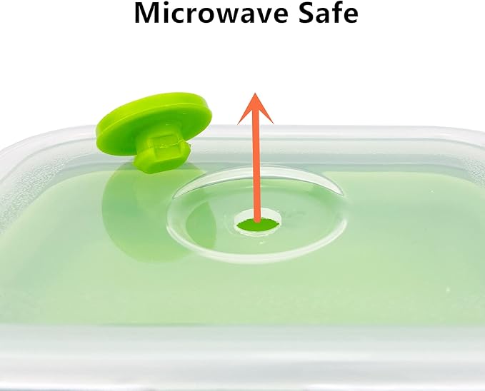 CCyanzi 3piece Collapsible Food Storage Containers with Lids, Silicone Lunch Container, Microwave & Freezer Safe, Space Saving for Kitchen Cabinet and Camping Backpack,(green gray)