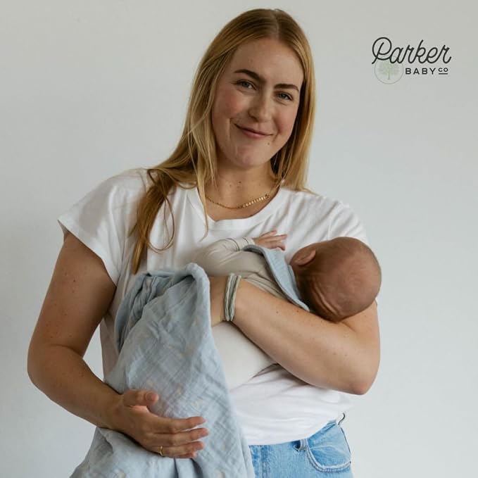 Parker Baby Co. Swaddle Blankets - Pack of 3 of 100% Cotton Muslin Swaddle Blankets for Baby Boys and Girls - Unisex/Gender Neutral - Cloud Set
