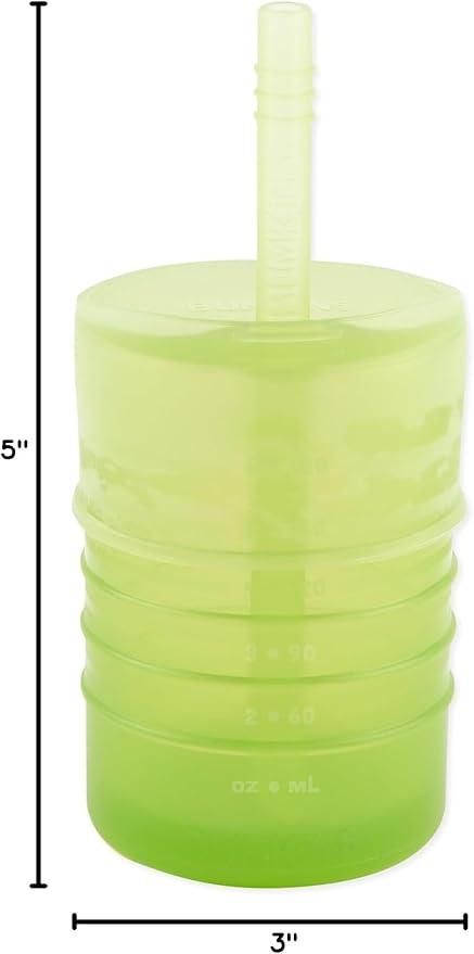 Bumkins Baby and Toddler Cups, Sippy Cup with Straw, Spill Proof, Transition Cup for Babies Age 1 Year, Safely Sip from Lid or Straw, First Year Supplies, Platinum Silicone, Holds 7oz, Sage Green
