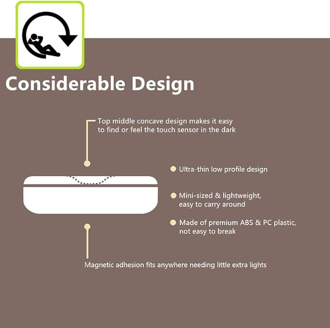 RTSU Mini Touch Light, Rechargeable Battery Operated Closet Lights Wardrobe Lights, Magnetic Stick-on Anywhere LED Night Light, Wireless Under Cabinet Lighting, Dimmable Tap Push Light Lamp