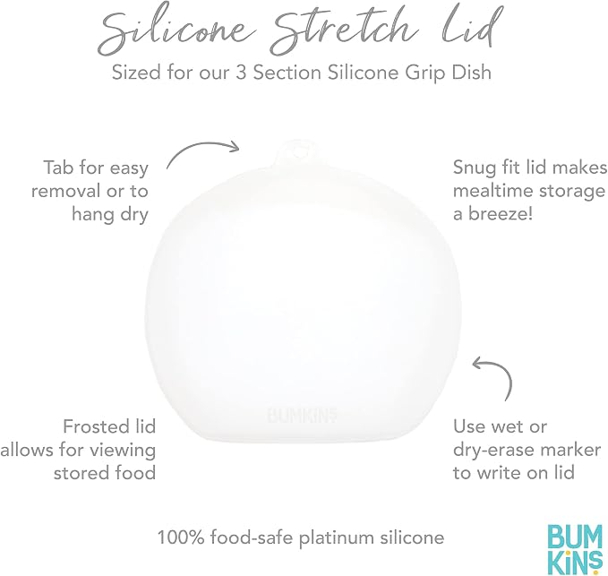 Bumkins Toddler and Baby Suction Plate, Divided Grip Dish Cover for Babies and Kids, Baby Led Weaning, Feeding Supplies, Store and Label Leftovers, Food Prep Portions, Fits Dish and Plate