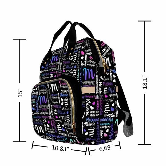 InterestPrint Custom Signature Diaper Bag - Personalized Black White Purple Gradient Nursing Backpack with Name Customized Mummy Nappy Bag for Mom Dad