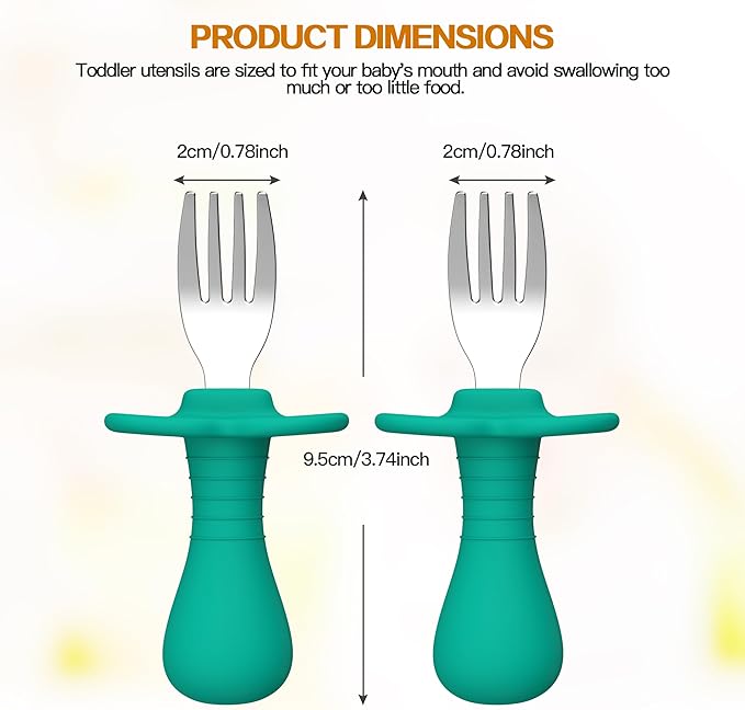 4Pcs Toddler Forks Baby Forks Set - Self-Feeding Utensils with Soft-Silicone Handles, 18/8 Stainless Steel, Anti-Choke & BPA-Free Cutlery Set