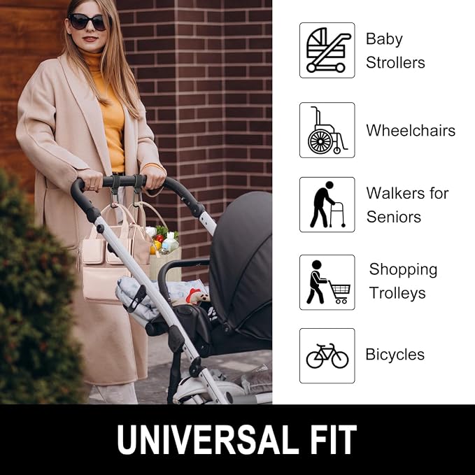 Baby Stroller Hooks for Hanging Bags, Universal Stroller Clips Accessories, Mommy Hook for Diaper Bag, Shopping Cart, Purse, Backpack - 2 Pack, Black