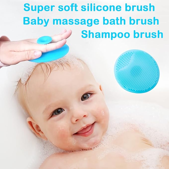 Baby Hair Brush &Silicone Baby Cradle Cap Brush Set, for Newborns & Toddlers-Natural Soft Goat Bristles-Ideal for Cradle Cap-Perfect Baby Registry Gift (Blue)