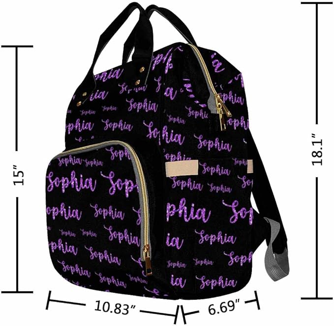 Artsadd Personalized Diaper Bag with Name, Customized Purple Glitter Monogram Nappy Backpack with Thermal Pockets Multi-function Baby Bags Handbag Shoulder Bag for Girls Boys