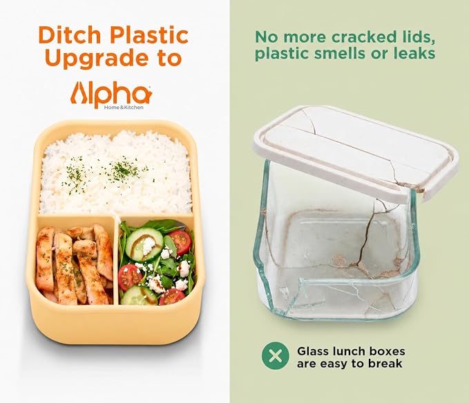 Silicone Bento Box for Kids, 3 Compartment Lunch Box, Small Portions, BPA Free Snack Container, Leak Resistant, Easy to Clean, Dishwasher Safe
