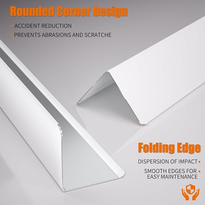 1x1x48 Inch 304 Stainless Steel Wall Corner Guards (10-Pack) Heavy Duty Rounded Corner Protector, Smooth Folded Edge Design for Wall Protection White Guard Stainless Steel Slab