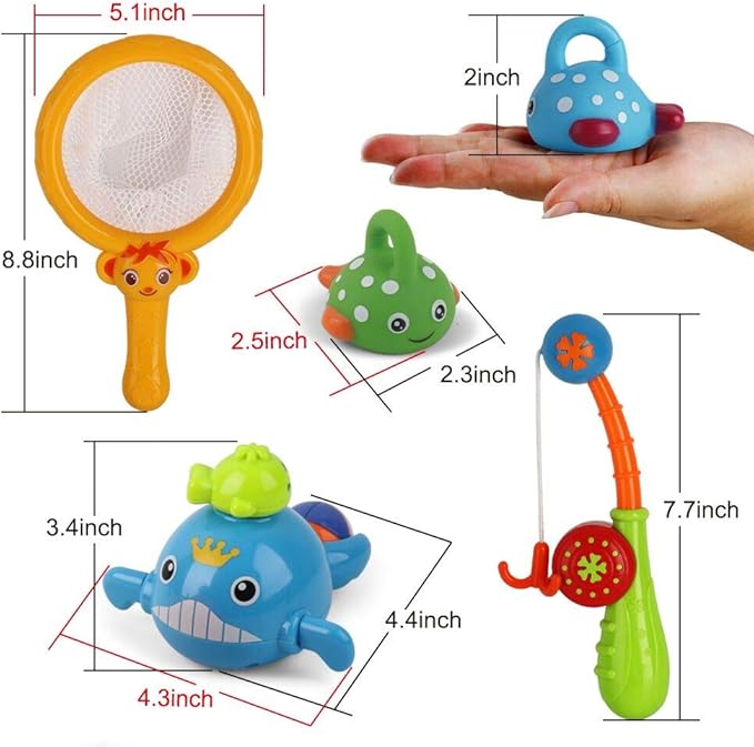Dwi Dowellin Bath Toys Fishing Games Swimming Whales Bath Time Bathtub Toy for Toddlers Baby Kids Infant Fish Set Age 18months and up