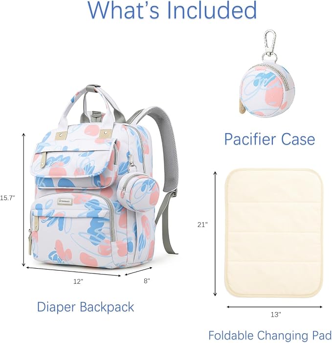 Diaper Bag Backpack for Baby – Large Capacity Waterproof Travel Tote, Multifunction Baby Bag with Changing Pad, Pacifier Holder & Stroller Straps (Sky Blue)