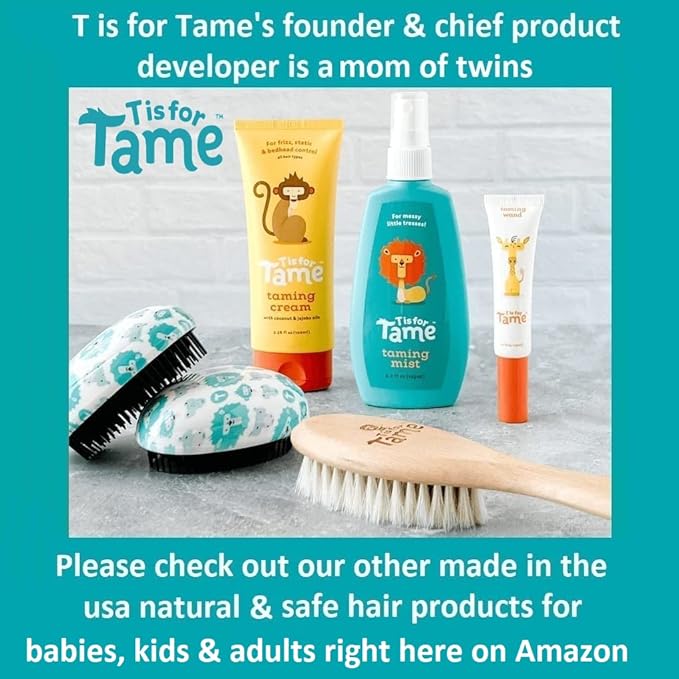 T is for Tame - Ultra Soft Premium Wooden Hair Brush, Natural Bristles for Delicate Baby Scalps, Prevents Cradle Cap, Real Beech Wood Handle (Single Brush)