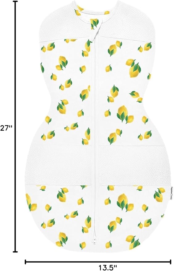 Happiest Baby Sleepea 5-Second Swaddle - 100% Organic Cotton Baby Swaddle Blanket - Doctor Designed Promotes Healthy Hip Development (Ivory Lemons, X-Large)
