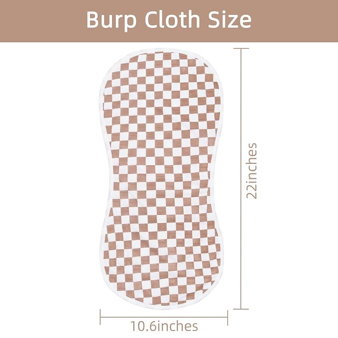 LifeTree Muslin Baby Burp Cloths Sets for Unisex - 2 Pack Large 70% Viscose from Bamboo and 30% Cotton Burping Cloths for Newborn, Baby Girls and Boys (Checkered)