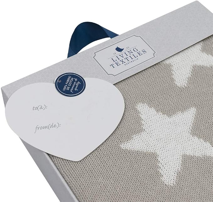 Living Textiles Grey Star Cotton Knit Baby Blanket. Premium Quality 100% Cotton for Best Comfort