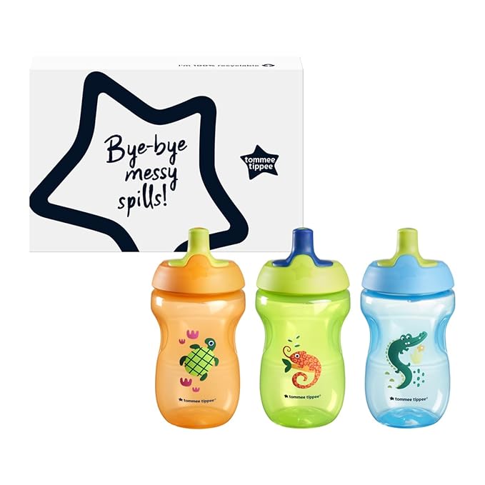 Tommee Tippee Sportee Water Bottle, for 12m+, 10oz, Pack of 3 Non-Spill Sippy Cups for Toddlers, Orange, Green and Blue, with Bite-Resistant Spout, Easy-Hold and BPA Free | for 12m+, Non-Spill, Sippy Cups, for Toddlers, Easy-Hold