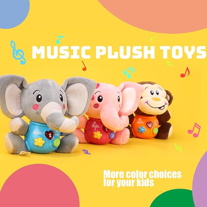 STEAM Life Musical Toys Gift for Baby Newborn 0-6 Month Infant - Plush Elephant Pink