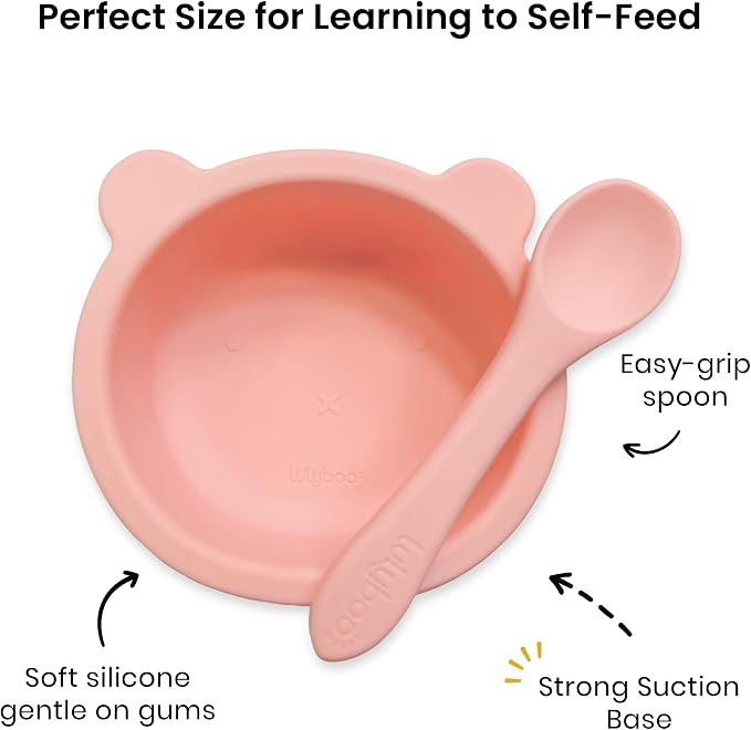 Lulyboo Silicone Bear Suction Bowl & Spoon Set for Babies & Toddlers - Food-Grade Silicone, Non-Spill Anti-Slip Base, Soft Gumming Spoon, Durable & Dishwasher Safe, Ideal for Self-Feeding