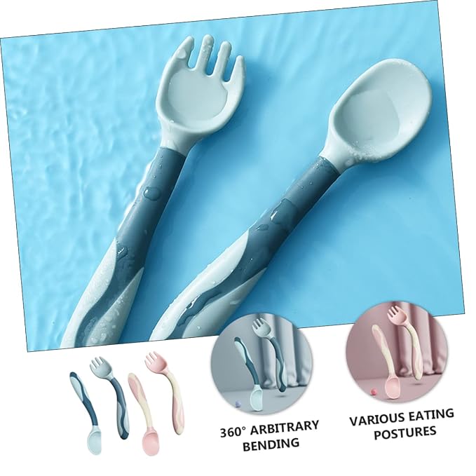 2 Sets Utensils Silicone Soft Spoons and Forks Flexible Training Tableware for Portable Lightweight Safe for Dining