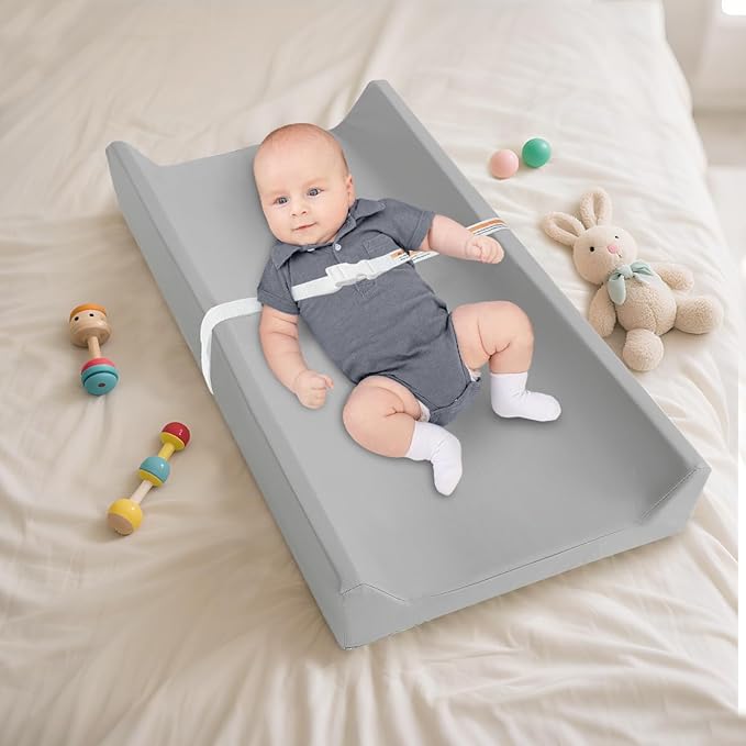 Baby Changing Pad, Waterproof & Wipeable Vegan Leather Diaper Changing Mat 31" x 16", Comfortable Soft Standard Size Infant Diaper Mat for Dresser and Table, Taupe (Grey)