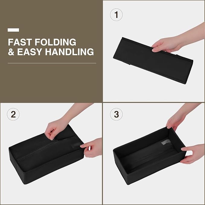 DIMJ Drawer Organizers - Set of 8 Foldable Closet Dividers for Baby Clothes, Socks, Belt, Tie (Black)