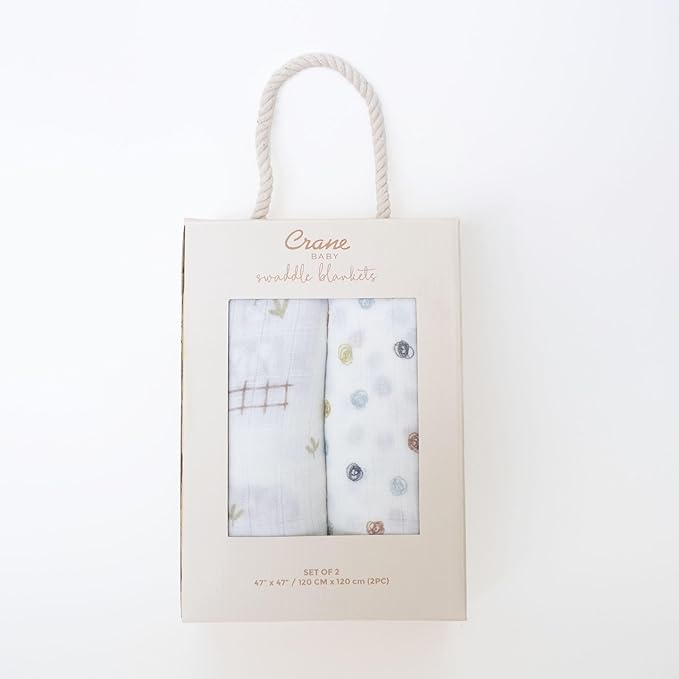 Crane Baby Charlie 2-pc. Farmhouse Tractor Dot Swaddle Set, 100% Cotton Muslin Swaddle Blankets for Newborns, Baby Boy Blanket Neutral, Infant Receiving Blankets for Boys, Rustic Farm Nursery Decor