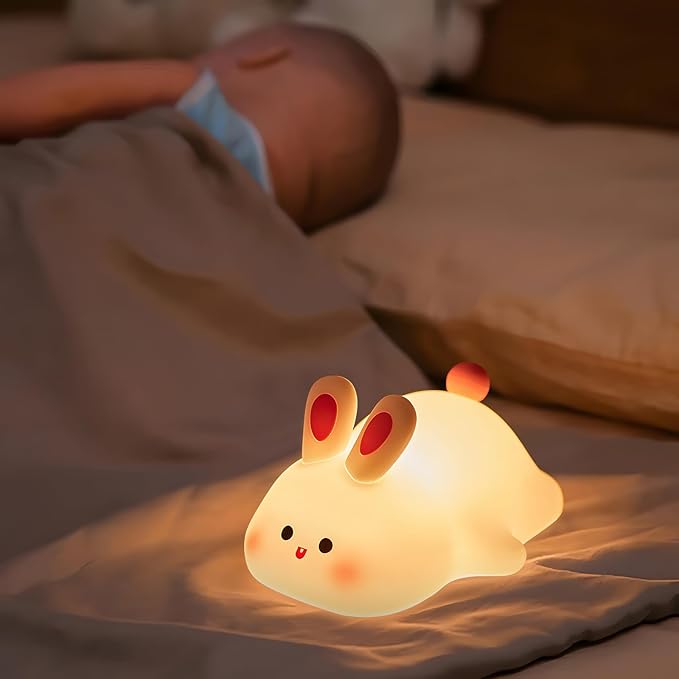 Cute Rabbit Night Light,Squishy Animal Nightlamp,Rechargerable Dimmable Nursery Bunny Lamp Soft Silicone Table Bedroom Lamp Portable Adjustable Lighting Bedroom Bedside Gift