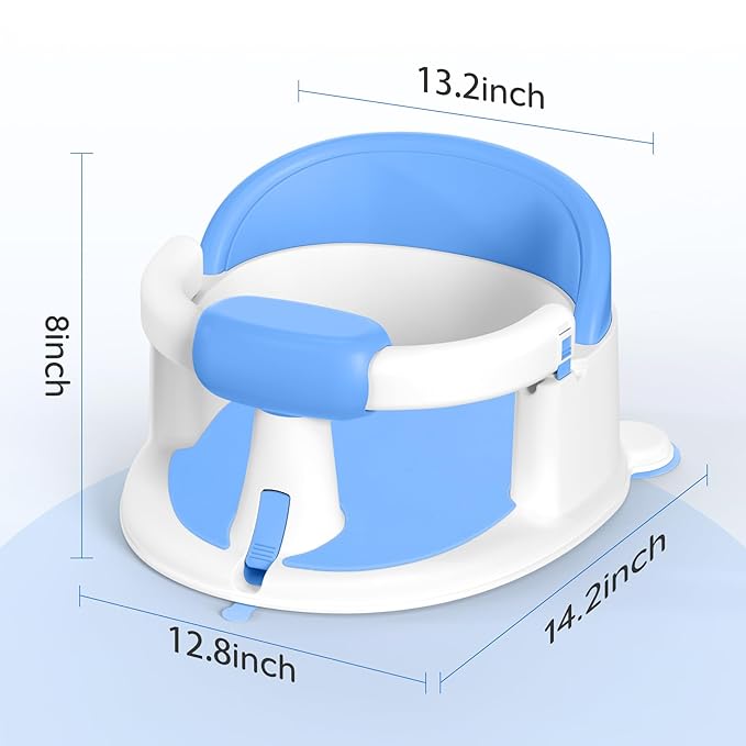 Baby Bath Seat Baby Bathtub - with Strong Suction Cups and 360° Surround Support ??Easy Release, Non-Slip Cushion, Lockable Armrests ??Infant Bath Chair for Babies 6-24 Months, Blue