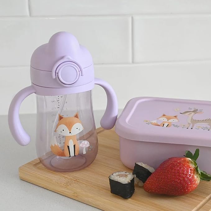 LITTLE RAWR Baby's First Sippy Cup with Weighted Silicone Straw, Leak Proof, Spill Proof, Easy Grip Straw Cup for for Babies 6m+ to Toddlers, BPA Free, Dishwasher Safe, 11oz/320ml (Purple Fox)