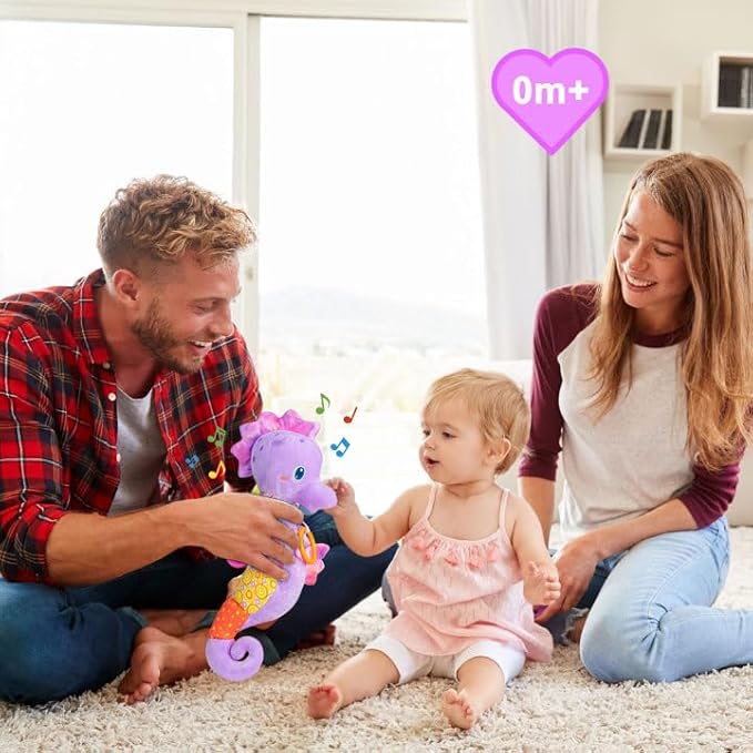 Fuzqq Baby Girl Toys 0-6 Months,Musical Stuffed Animal Plush Toy with Rattle,Soft Newborn Toy for 0 3 6 9 12 Months Girls,Baby Girl Gift,Purple