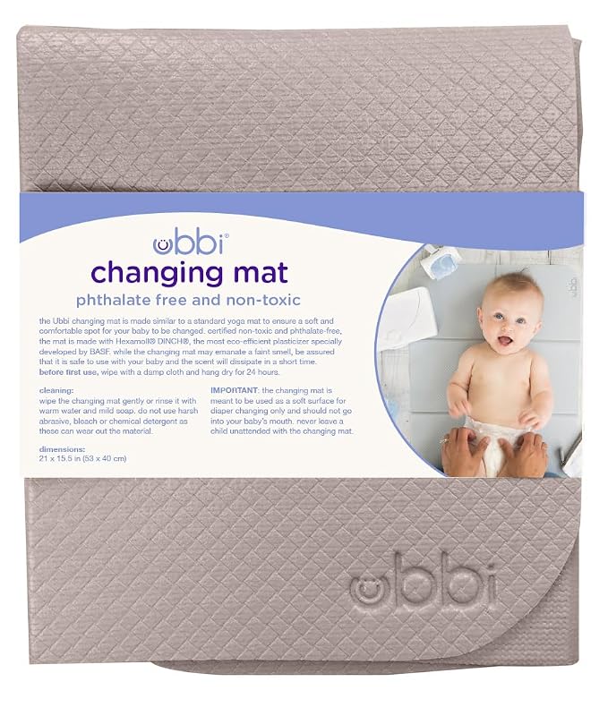 Ubbi On-The-Go Diaper Changing Baby Mat, Soft and Comfortable Diaper Bag Accessory Must Have for Newborns, Easy to Clean, Portable Folding Pad, Baby Traveling Accessories, Taupe (Pack of 2)