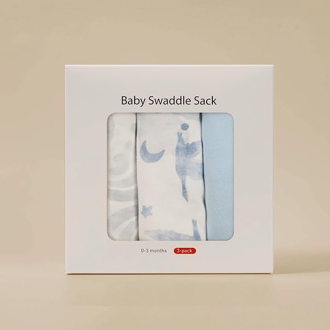 Baby Swaddle Sleep Sack 3 Pack, Organic Cotton Newborn Swaddle Wraps for 0-3 Months, Adjustable Wings, Breathable Soft Swaddling Blankets for Infant Boys Girls, Baby Sleep Essentials