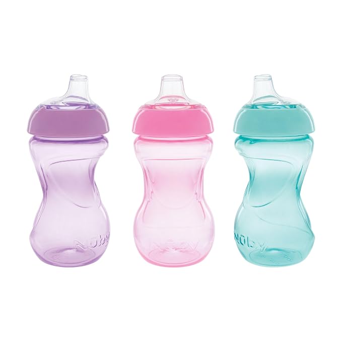Nuby Mini Gripper No-Spill Baby Sippy Cups with Soft Spout - (3 Pack) 6 oz - 6+ Months - Pink/Purple/Aqua