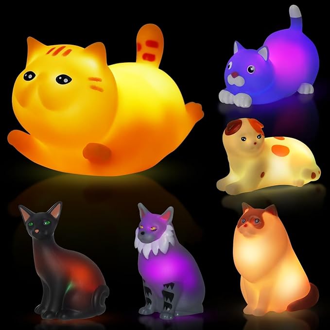 Bath Toys for Kids 1-3, 6 PCS Light-Up Cat Bath Toy Set, Baby Toddler Bath Toys, Bathtub Pool Bath Toy for Kids, Christmas Birthday Gifts for Boys & Girls Ages 1 2 3+ Years Old
