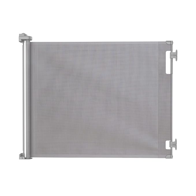 Retractable Baby Gate Perma Child Safety 33" Tall x 71??Wide, Mesh, for Stairs, Doorways, Dogs, Pets, Indoor, Outdoor, One-Handed Operation, Locking, Easy Install, Hardware Mount, Gray