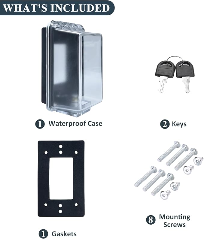 Universal Standard Electrical Outlet Cover with Lock,Fits Most 2.6 "H x 2.5 "W or Smaller Plugs, Clear Outlet Waterproof Cover Box Fit for Outdoor in-Use(2 Pack)